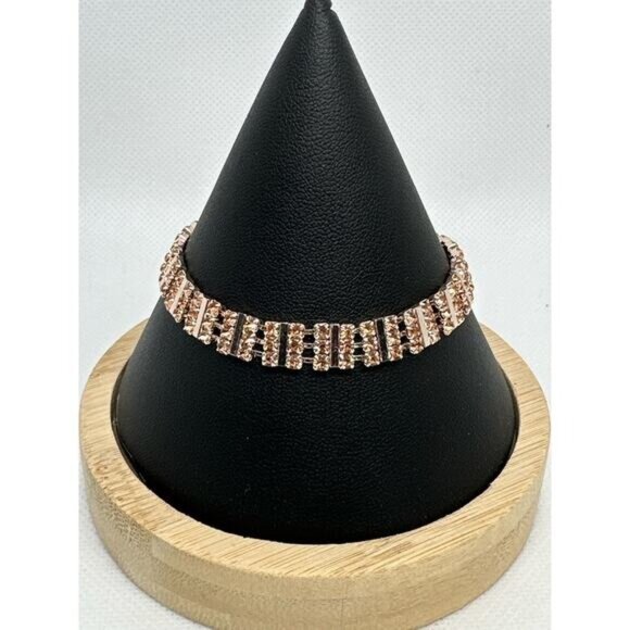 Amber Colored Rhinestone Bracelet Beautiful Elegant Lobster Claw with Extender - Picture 1 of 9